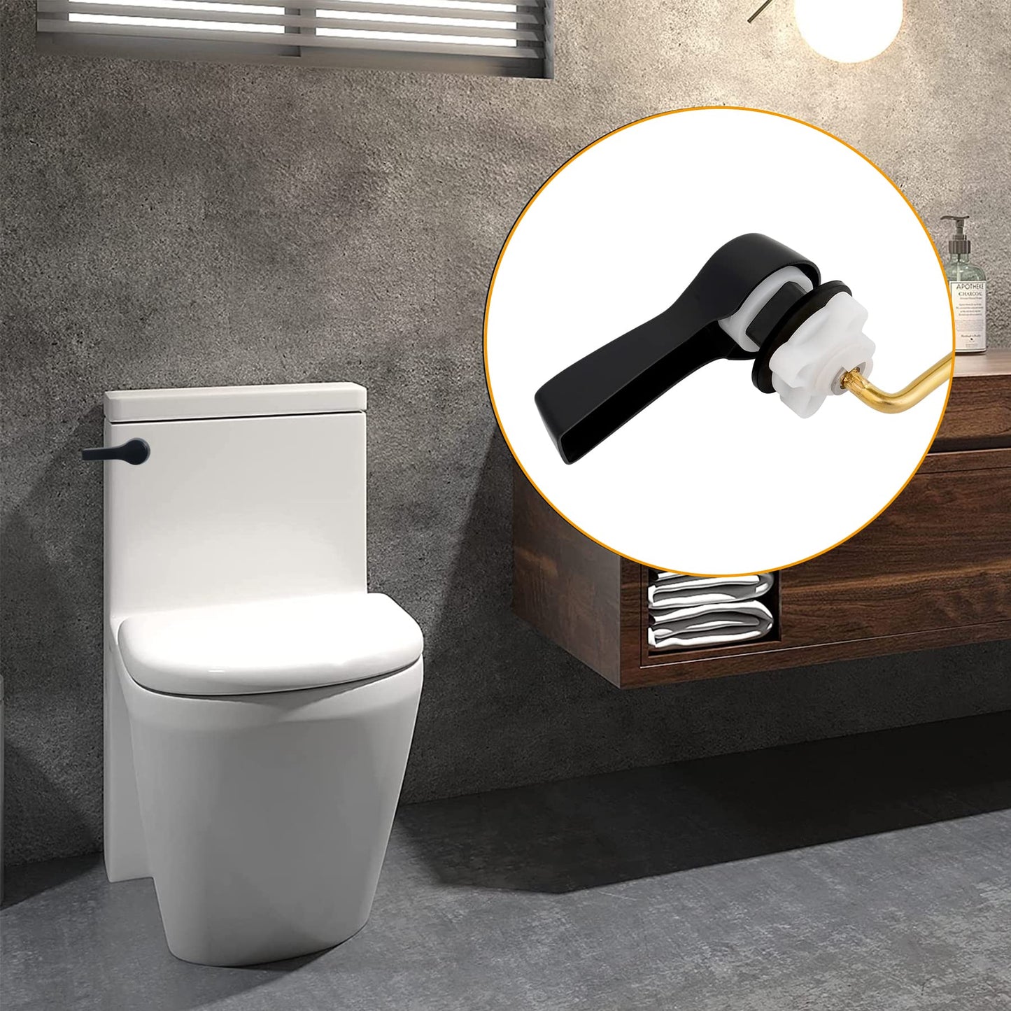 Universal Front Mount Toilet Handle Tank Flush Lever Replacement Handle with Stainless Steel Flapper Chains for Most Front Mount Toilets - Matte Black Finish Toilet Handle