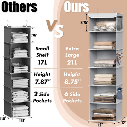 Simple Houseware 6 Shelves Hanging Closet Organizers Storage, Grey