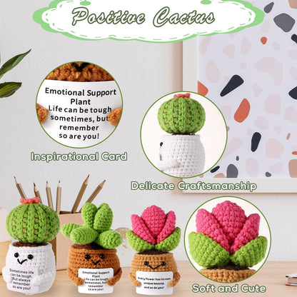 3pcs Positive Crochet Potted Plants, Positive Cactus Positive Crochet Succulent Crochet Cactus Knitted Succulent Positive Plants Crochet for Party Decoration Encouraging Gift