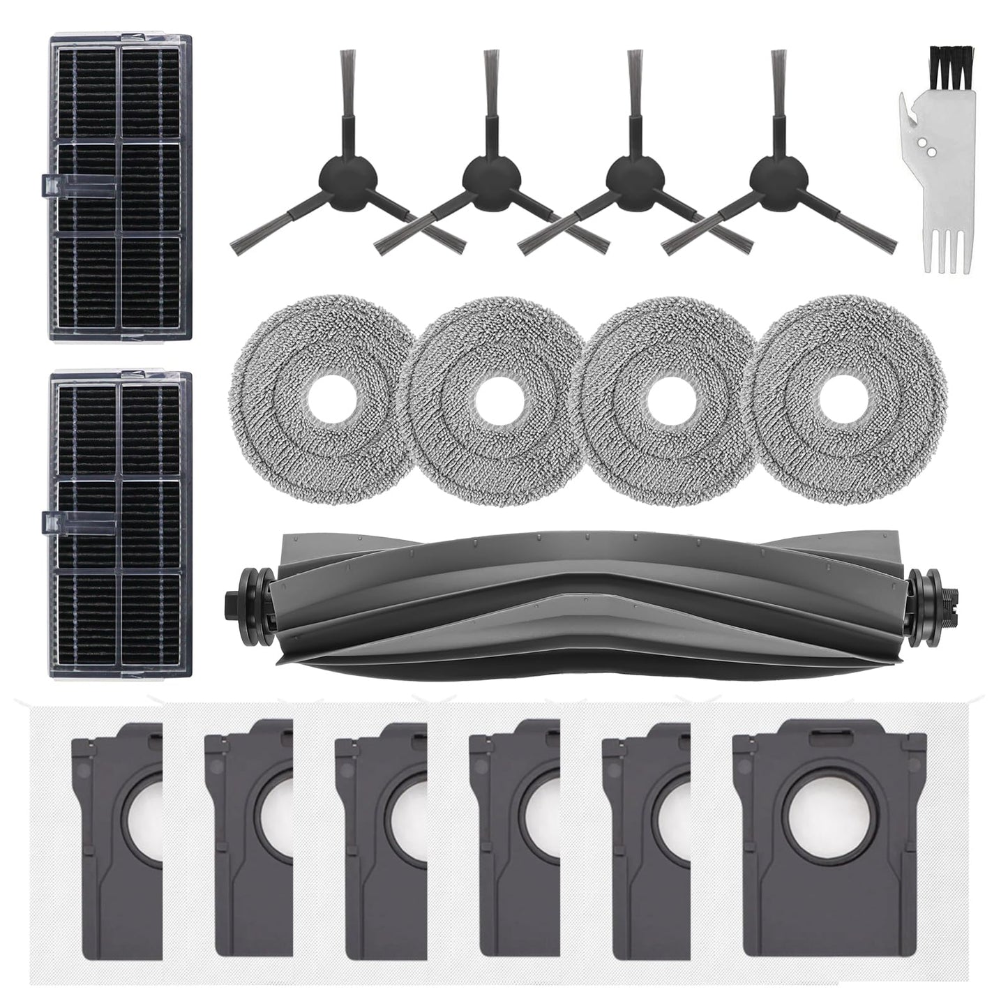 Spofan Accessories for Dreame L10s Ultra Gen 2/L10s Pro Ultra/X30 Ultra/L40s Ultra AE/L40s Ultra CE, Mova E30 Ultra Robot Vacuum, 1 Main Brush, 2 HEPA Filters, 4 Side Brushes, 4 Mop Pads, 6 Dust Bags
