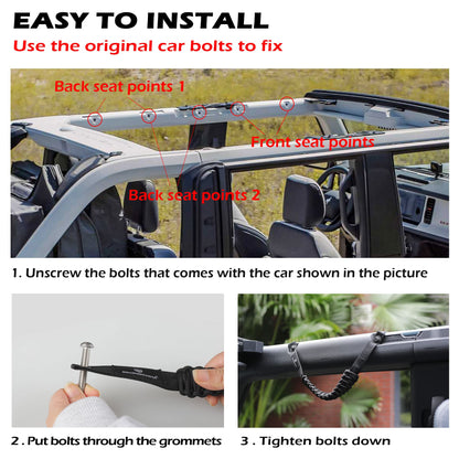 SEVEN SPARTA 4 Pack Roll Bar Grab Handles Compatible With Ford Bronco 2021-2024 2/4 Door, Paracord Grip Handle, Interior Accessories (Not Compatible With Bronco Sport)