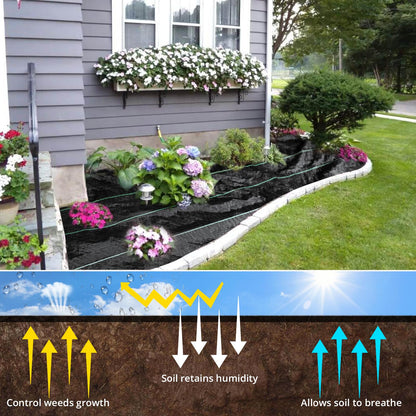 4FT x 66FT Garden Weed Barrier Landscape Fabric,Phiocxem Heavy Duty Garden Weed Control Cloth,Breathable Woven Geotextile Fabric Ground Cover for Gardening, Farming(Black 1.2m x 20m)