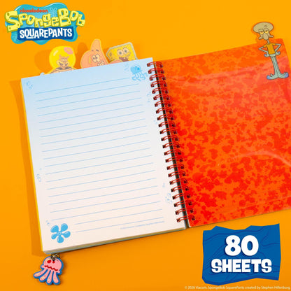 Spongebob Squarepants™ Squishy Tab Journal, 6 x 8 in. Fidget Notebook with Interactive Tactile Liquid Cover, 4 Tab Dividers, 80 Lined Sheets, Great Spongebob School Supplies or Office Stationery