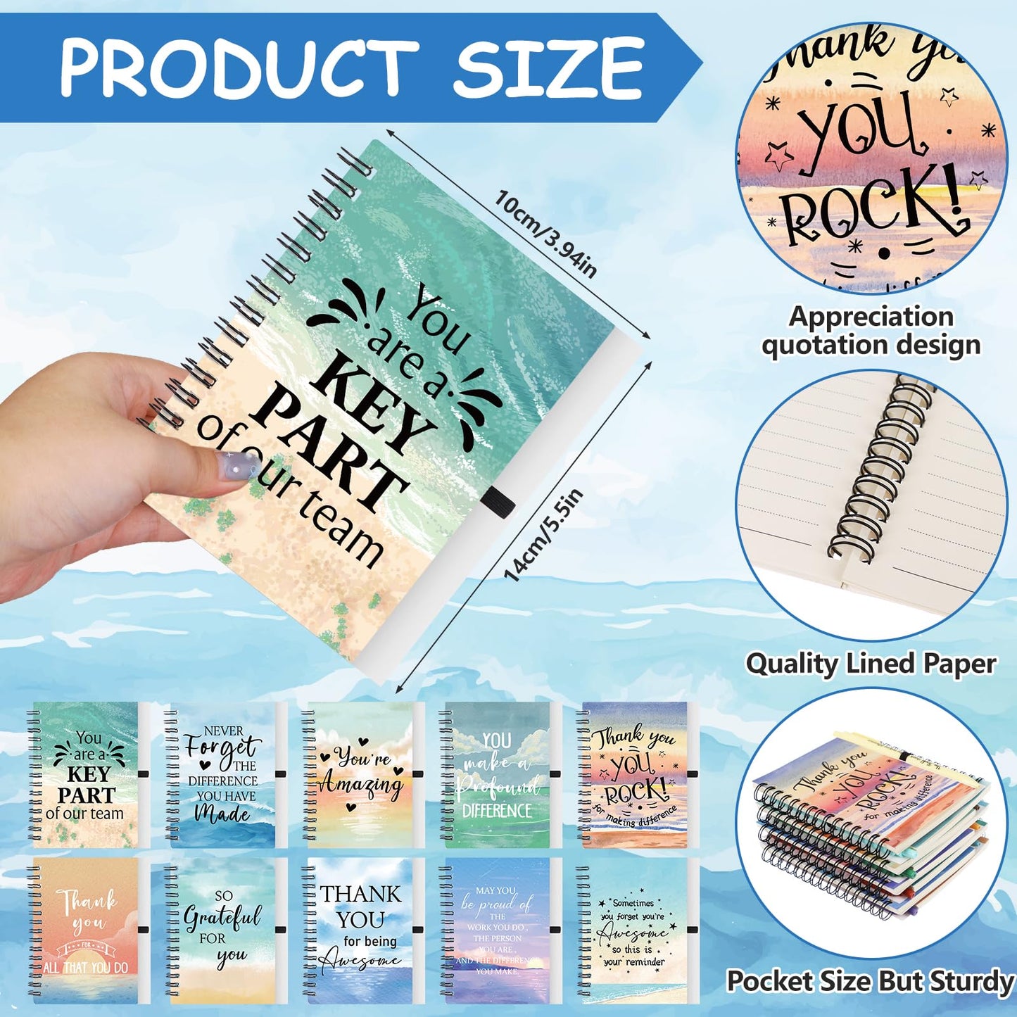20 Pcs/10 Set Employee Appreciation Gifts Bulk Inspirational Spiral Notebook Journal with Motivational Ballpoint Pens Thank You Notepads Gift for Staff Coworker Teacher Colleagues Nurse