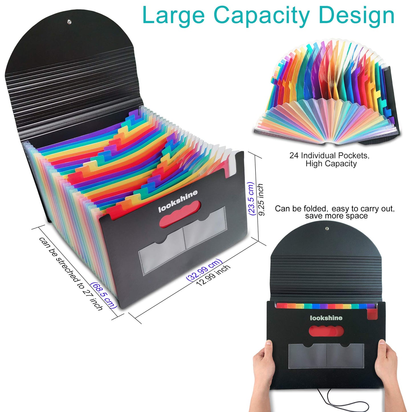 24 Pockets Expanding File Folders,Portable Accordion A4 Expandable File Organizer, Large Capacity Multicolour Stand Plastic Business File Bag for Business/Office/Study (with Flap)
