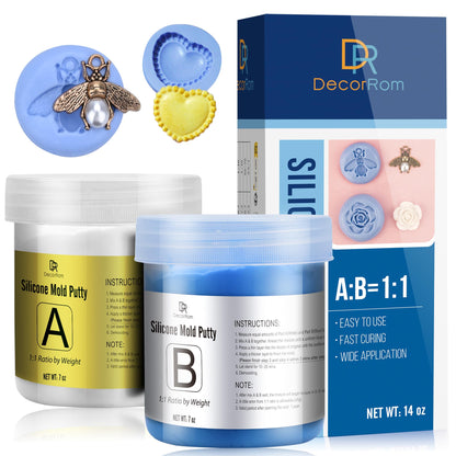 DecorRom Silicone Putty - 7/8 LB Flexible Silicone Mold Making Kit - Easy 1:1 Mixing Ratio - Fast Cured - Reusable Molds for Casting, Resin, Soap, Candle, Art Restoration