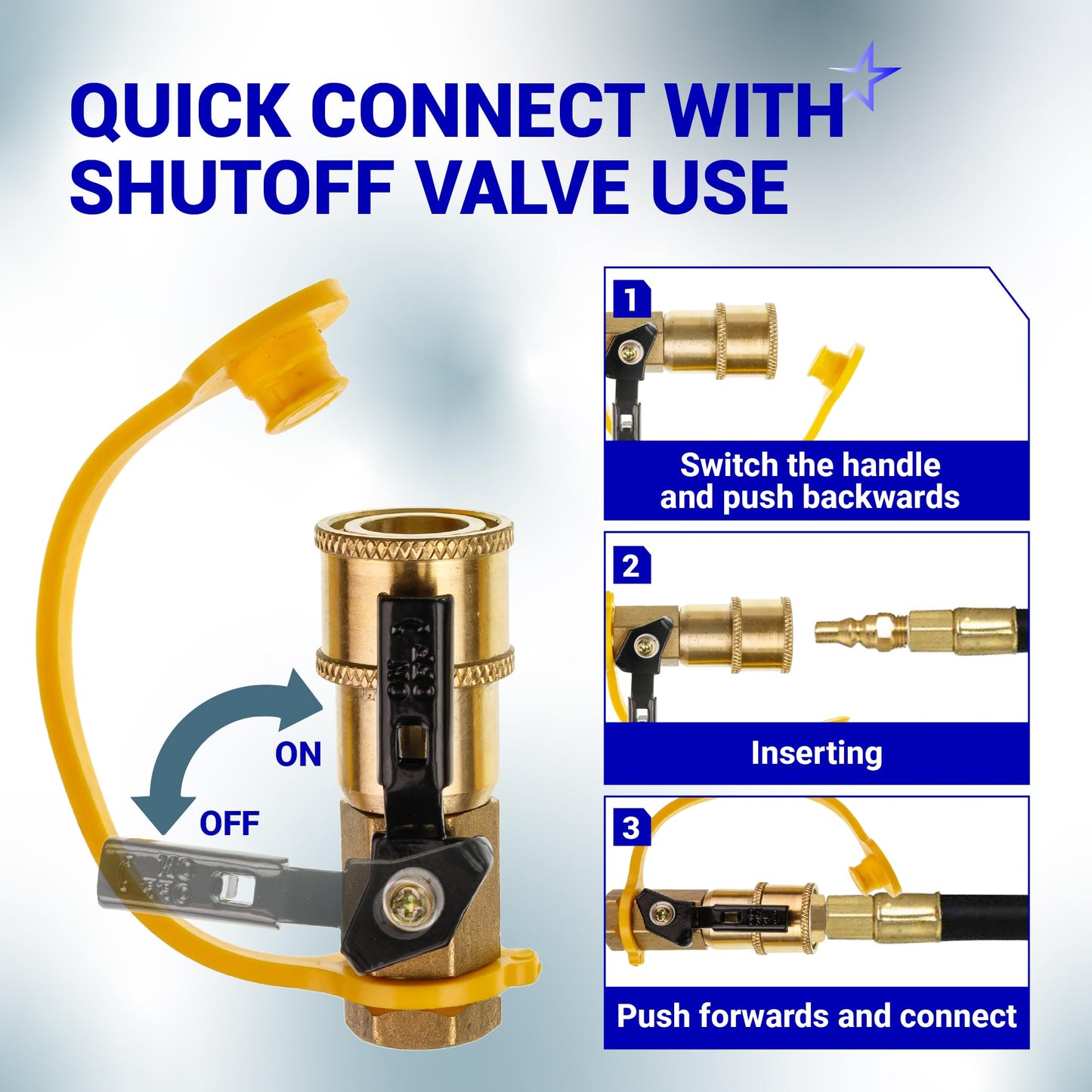 [100% Solid Brass] BlueStars 1/4" RV Propane Quick Connect Fittings Kit - Natural Gas Quick Connect Disconnect Kit, 1/4" Male NPT & 3/8" Male Flare - for Gas Heater Grill Fire Pit, RV Quick Connect