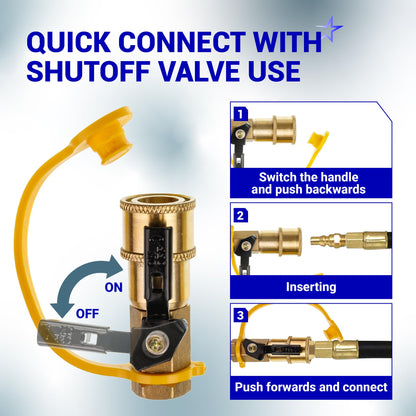 [100% Solid Brass] BlueStars 1/4" RV Propane Quick Connect Fittings Kit - Natural Gas Quick Connect Disconnect Kit, 1/4" Male NPT & 3/8" Male Flare - for Gas Heater Grill Fire Pit, RV Quick Connect