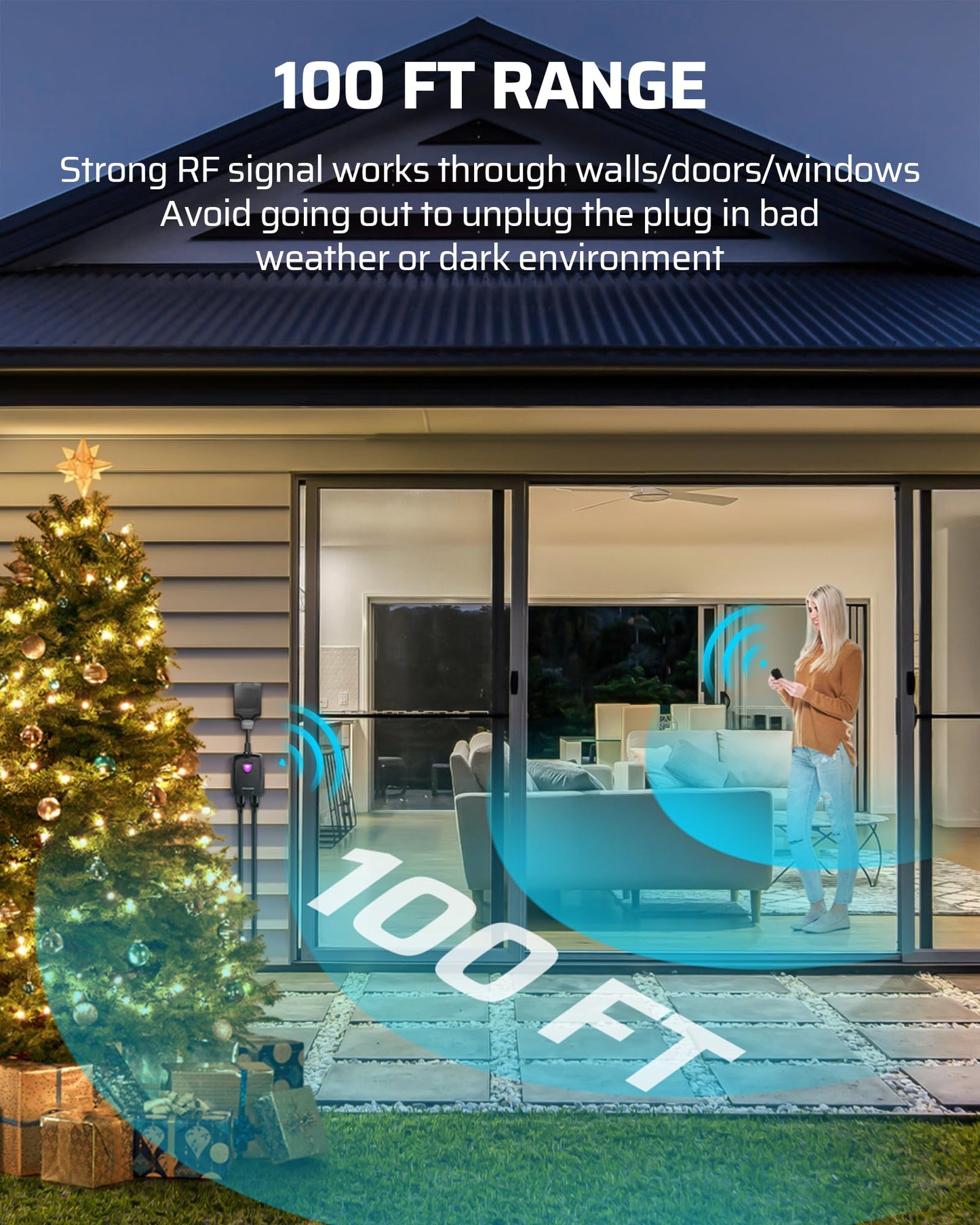 DEWENWILS Outdoor Wireless Remote Control Outlet, 2 Independent Control Sockets Weatherproof Electrical Remote Control Switch, 15A Heavy Duty with 2 Remote, 7 Inch Cord, 100 FT Range