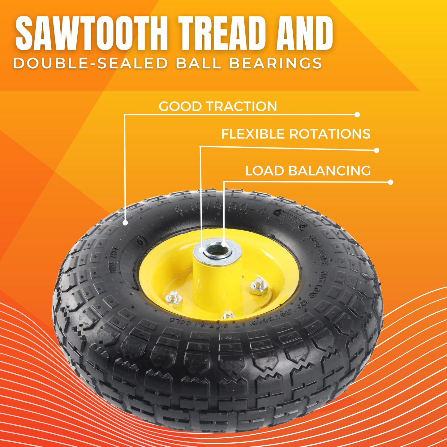 AR-PRO (2 Pack) 4.10/3.50-4 Tire and Wheel, Replacement 10-Inch Pneumatic Tire with 5/8" Bearings and 2.2" Offset Hub, Compatible with Hand Truck, Wheelbarrow, Wagon, Gorilla Carts