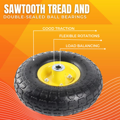 AR-PRO (2 Pack) 4.10/3.50-4 Tire and Wheel, Replacement 10-Inch Pneumatic Tire with 5/8" Bearings and 2.2" Offset Hub, Compatible with Hand Truck, Wheelbarrow, Wagon, Gorilla Carts