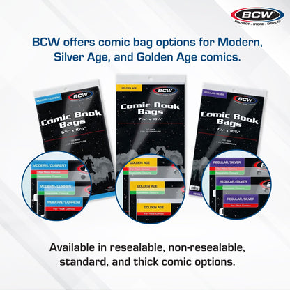 BCW Current/Modern Comic Bags - 200 ct | Acid-Free Modern Comic Bags for Current Issues | Exterior 6 7/8 x 10 1/2 inches | Crystal Clear Protection for Your Collection