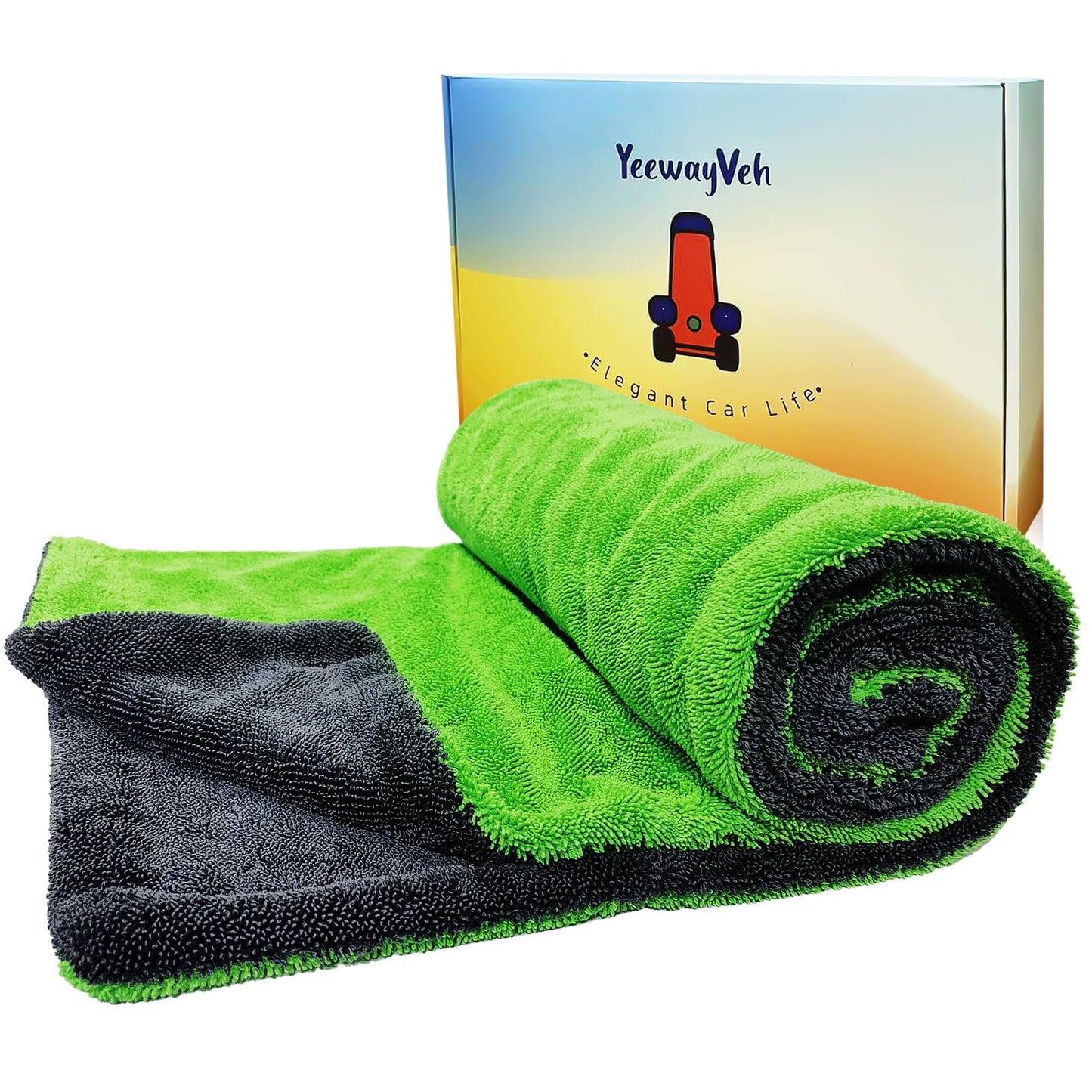 YeewayVeh 36"x28" Car Drying Towel Extra Large, 1400GSM Ultra Absorbent Double-Sided Twisted Loop Microfiber, Scratch-Free & Professional Grade Car Wash Towel for Cars, SUVs, Trucks (Green)