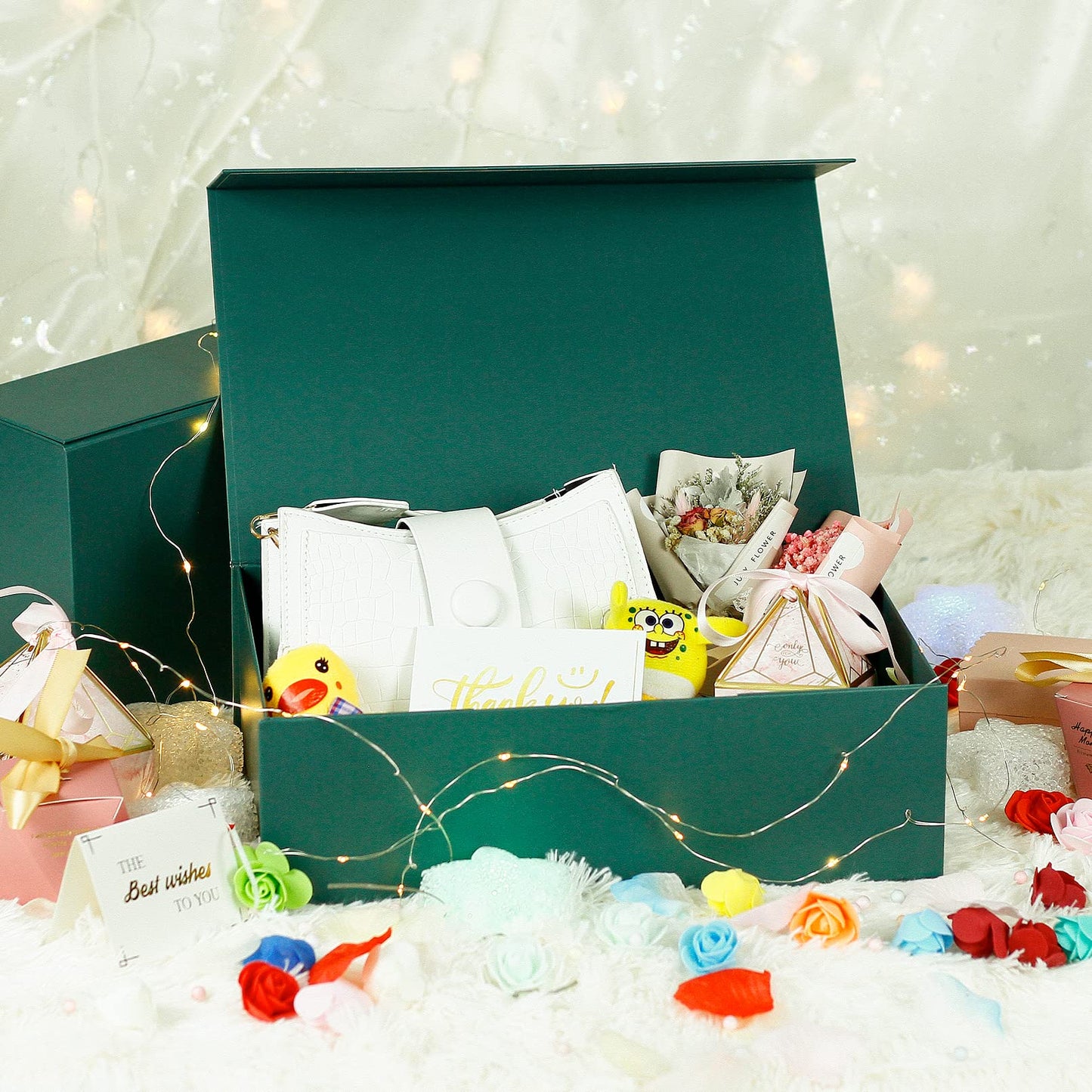 Luxury Large Gift Box 13.8x9x4.3 Inches Storage Box Ribbon Magnetic Closure for Luxury Packaging Box for Mother's Day, Birthdays, Bridal Gifts,Weddings (Forest Green)