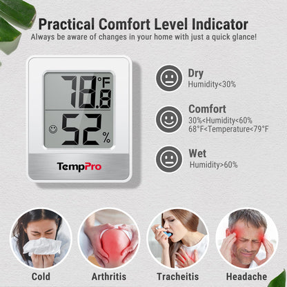 TempPro TP49 3 Pieces Digital Hygrometer Indoor Thermometer Humidity Meter Mini Hygrometer with Temperature and Humidity Monitor Outdoor and Room Thermometer Weather Station (Previously ThermoPro)