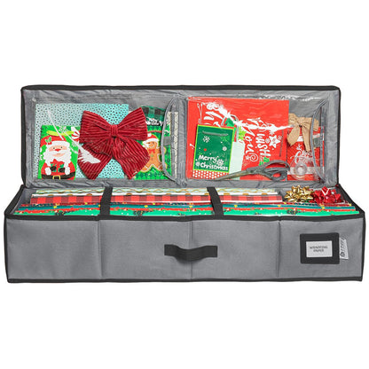 Wrapping Paper Storage Container – Fits up to 27 Rolls 1 3/8” Diam. - Underbed Gift Wrap Organizer Bags, Wrapping Paper Rolls, Ribbon, and Bows - Under Bed- Durable Material 600D - Up to 40” Rolls
