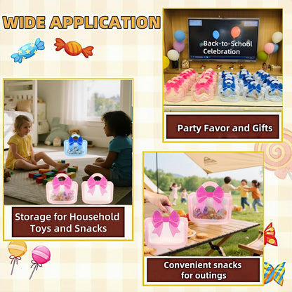 PABCK 30 Pcs Plastic Party Favor Gift Bags Treats Birthday Goodie Bags 10.24x9.45 inch(26x24 cm) Candy Cookies Snack Small Toys Packaging Handle Bag Resealable Stand Up Reusable for Wedding Christmas
