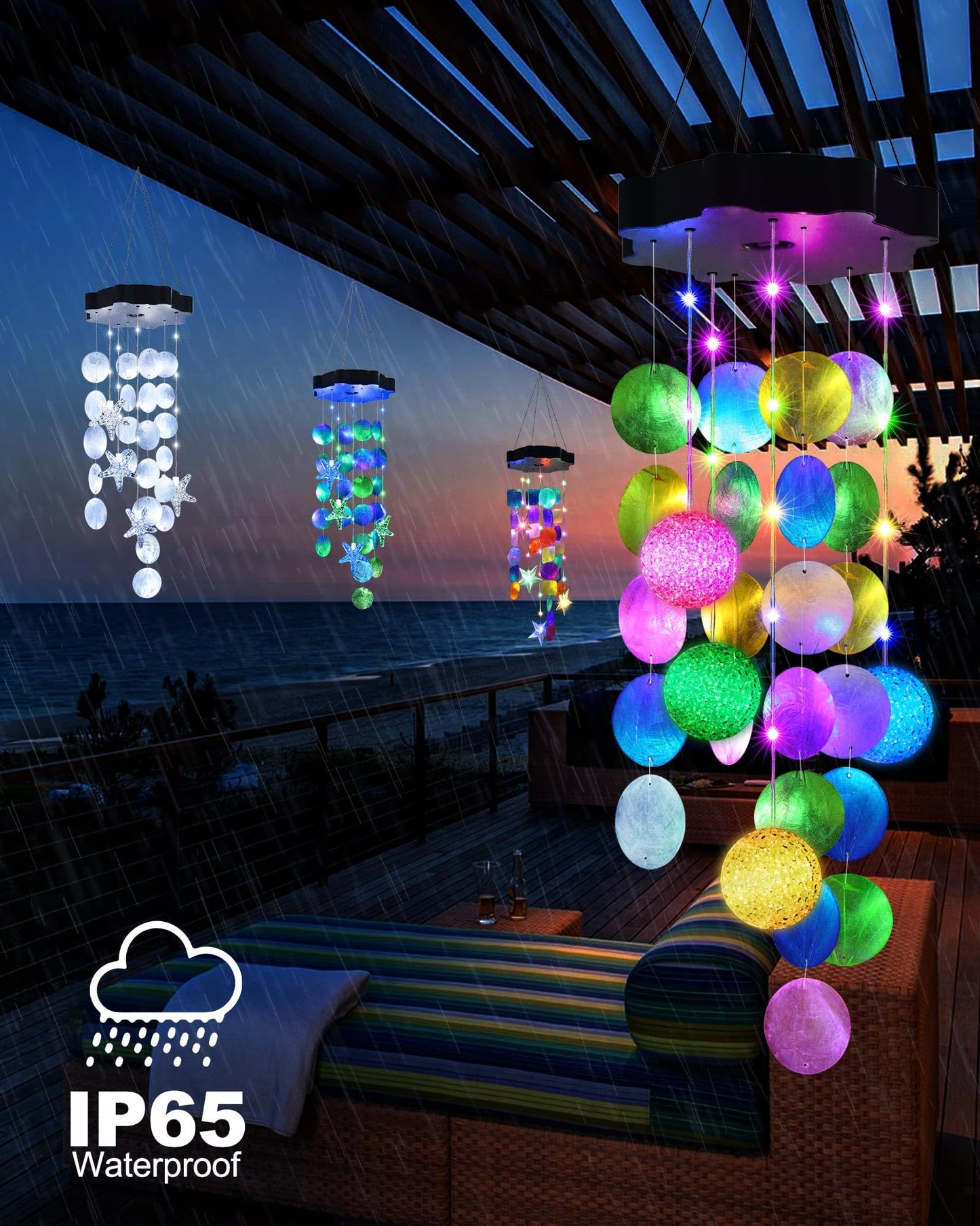 Toodour Solar Wind Chimes for Outside, Hanging Pastel Lights with 2 Modes, Waterproof Shells Light Gifts for Mom Grandma Wife, LED Outside Decorative Mobile Lights for Garden Yard Patio Outdoor Decor