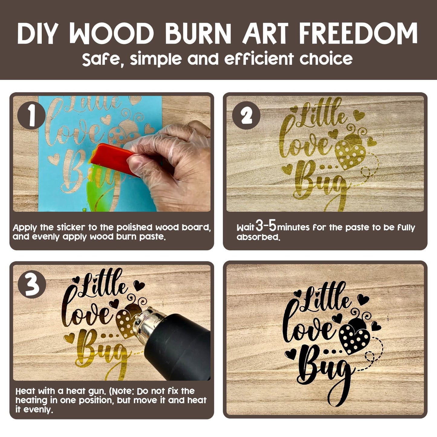 1DFAUL Wooden Burning Paste, 4 OZ Wood Burn Gel with Silicone Squeegee for Crafting, Drawing and DIY Arts, Create Beautiful Art in Minutes, Personalize Your Craft
