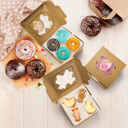 ZEAYEA 150 Pcs Small Bakery Boxes with Window, 4x4x2.5 Inch Treat Boxes for Gifting, Mini Dessert Boxes for Cupcakes, Chocolate, Strawberries, Muffins, Pastry