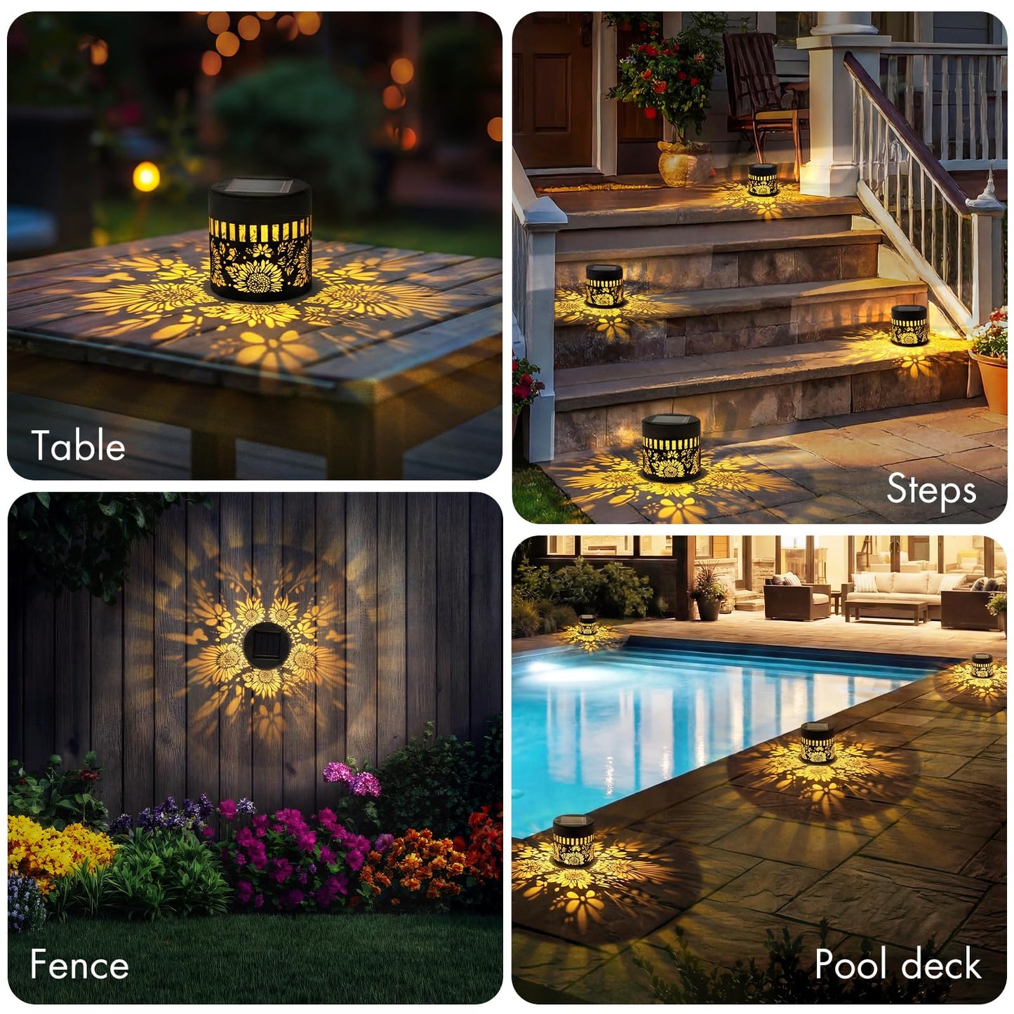 Solar Lanterns Outdoor Decor, 4 Pack Sunflower Garden Decorative Lights, Waterproof Metal Lanterns for Patio, Yard & Garden, Gifts for Mother's Day and Garden Lovers