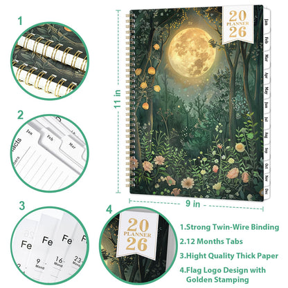 2026 Planner - Planner 2026, JAN 2026 - DEC 2026, 2026 Planner Weekly and Monthly, 2026 Calendar Planner, 9" x 11", Tabs, Spiral Binding, Back Pocket