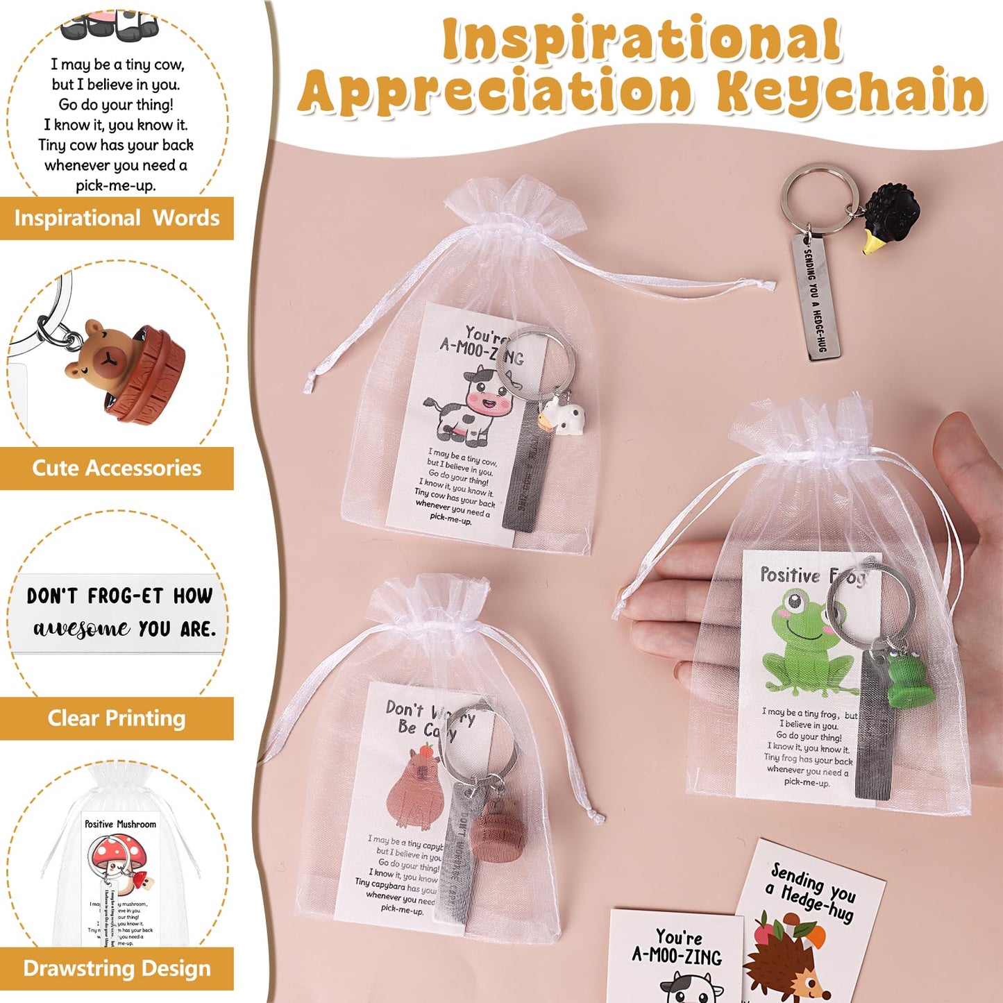 20 Set Employee Appreciation Gifts Bulk for Coworkers Thank You Staff Gift Mixed Animal Pun Keychains Thank You Cards Organza Bag Funny Resin Office Gifts Favors for Team Teacher Social Worker Nurse