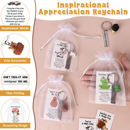 20 Set Employee Appreciation Gifts Bulk for Coworkers Thank You Staff Gift Mixed Animal Pun Keychains Thank You Cards Organza Bag Funny Resin Office Gifts Favors for Team Teacher Social Worker Nurse