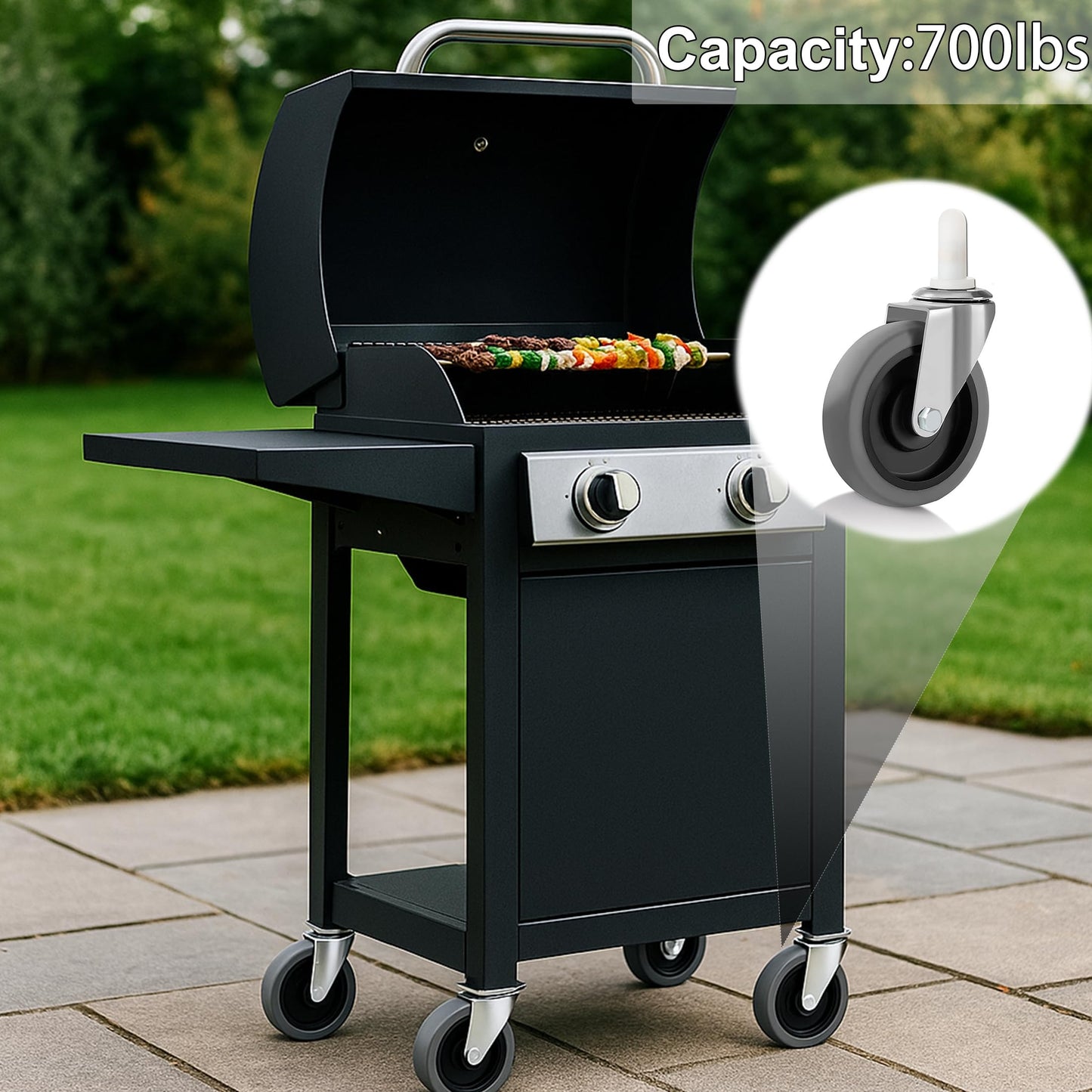 Swivel Stem Caster 4 Inch, Heavy Duty 7/16" Stem Diameter Rubber Wheel,Smooth Rolling TPR Replacement Wheels for Rubbermaid Models 7570-L2,7571,7580,7581,7582 7583