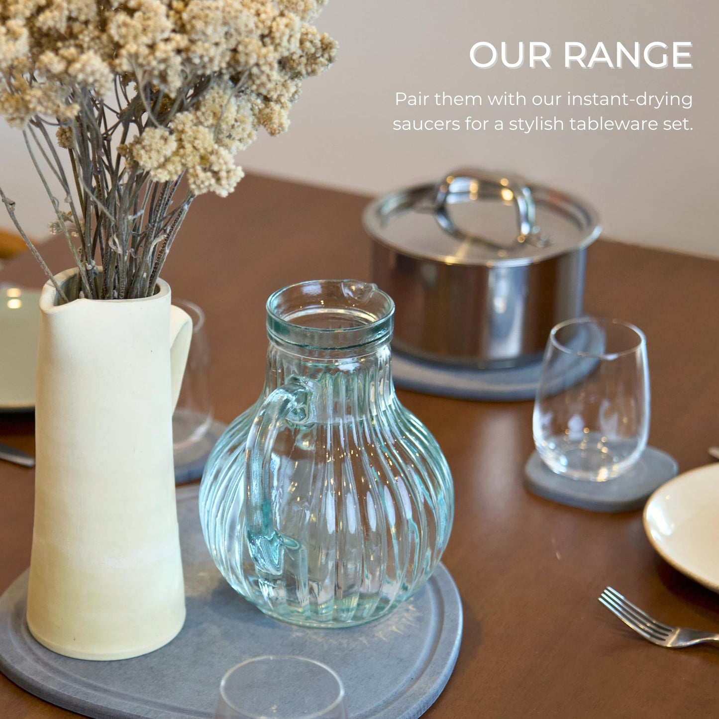 Natureva Home - Stone Coasters, Set of 6 | Super Absorbent, Quick Dry Diatomite Coaster for Drinks | Made of Natural Diatomaceous Earth | Absorbing Water Instantly | Unique Shapes | Colour Graphite