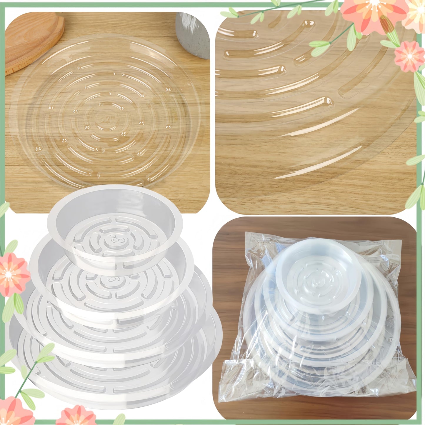 24 pcs Clear Plastic Plant Saucer Drip Trays,Large Plant Plate Dish 6, 8, 10, 12 Inches Pot Saucers Flower Pot Set, for Indoor Flower Pots and Planter