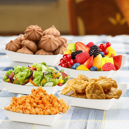 DEAYOU 250 Pack Small Paper Food Boats, 1 LB White Paper Food Tray, Disposable Paperboard Serving Basket for Nacho Fries, Greaseproof Fast Food Snack Holder Container for Party, Concession Stand