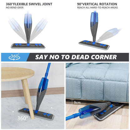Spray Mops for Cleaning Floors: Papclean Floor Mop for Wet Dry Household - 4 Microfiber Pads 635ML Refillable Bottle for Hardwood Laminate Vinyl Apartment Kitchen Bathroom Cleaning