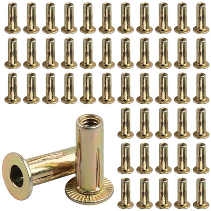 AOKLIT 50 Pcs Multi-Grip Rivet-Nuts, 1/4-20 Rivet Nut Steel Pre-Bulbed Shank, Plus Nut Color Zinc Plated Flat Head Threaded Insert Nut