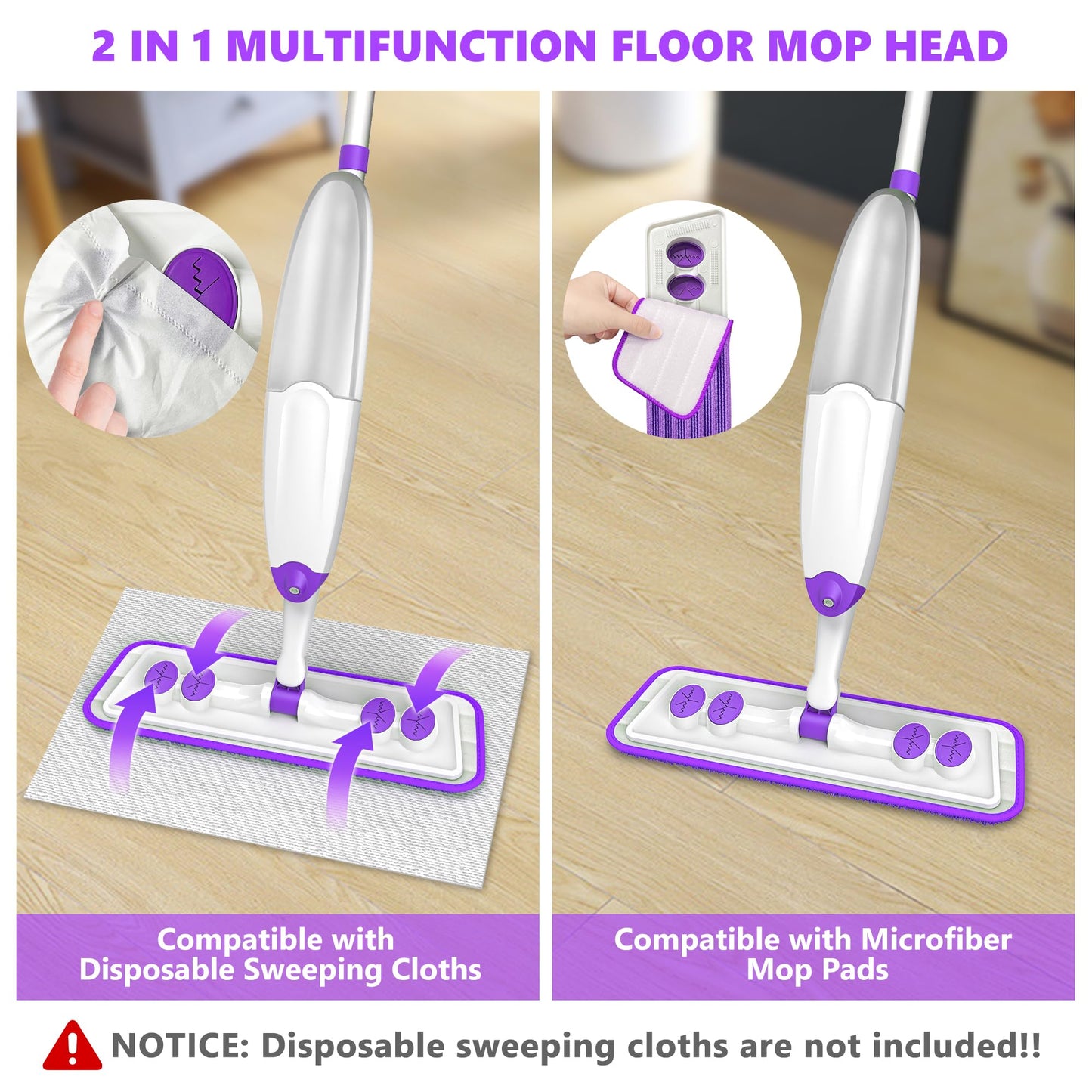 Spray Mops for Hardwood Floor Cleaning, Microfiber Flat Floor Mop with Washable Reusable Pads, Dust Wood Laminate Tile Wet Dry Mopping Head Fit for Disposable Dry Wet Sweeping Refills Cloths