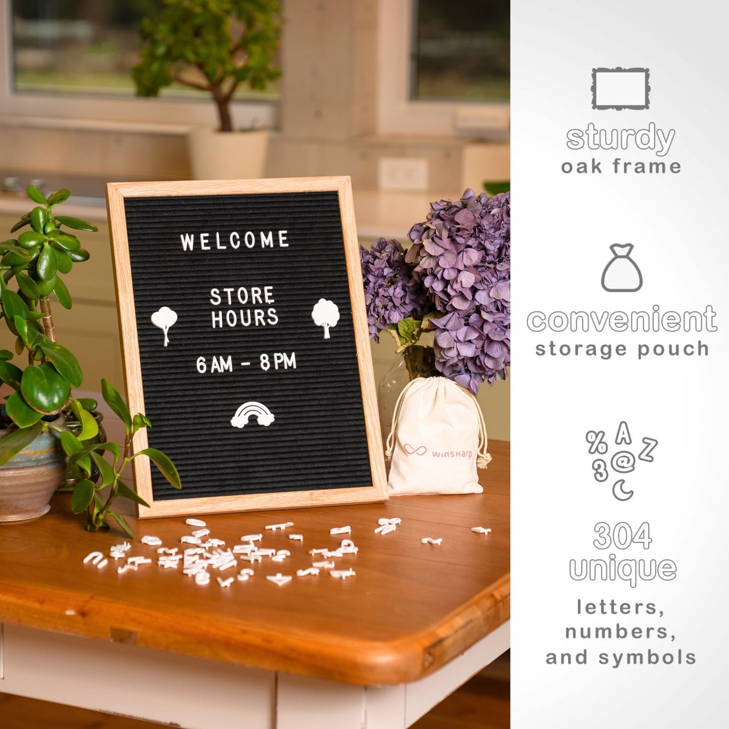 Black Felt Letter Board | 12"x16" Wooden Frame with White Letters | Premium Changeable Sign Boards for Home Decor Motivational Quotes Baby Announcement Price List Message Letterboard With Stand For Small Business
