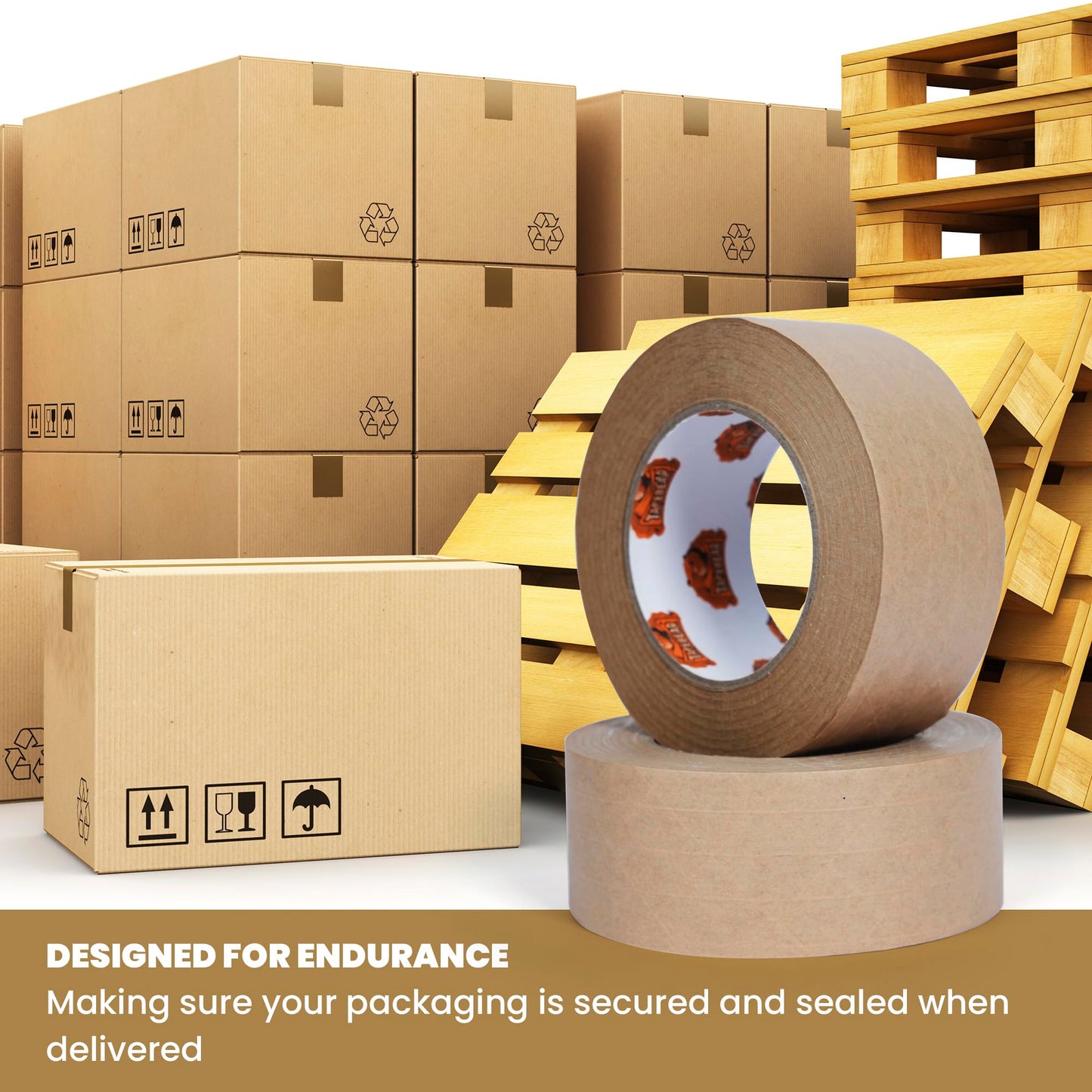 TAPEBEAR Water Activated Tape, Fiber Reinforced Gummed Tape 2inch x 165ft, Eco-Friendly Kraft Paper Tape Biodegradable Brown Packing Tape for Security Sealing, Heavy Duty Packaging and Shipping,3Rolls