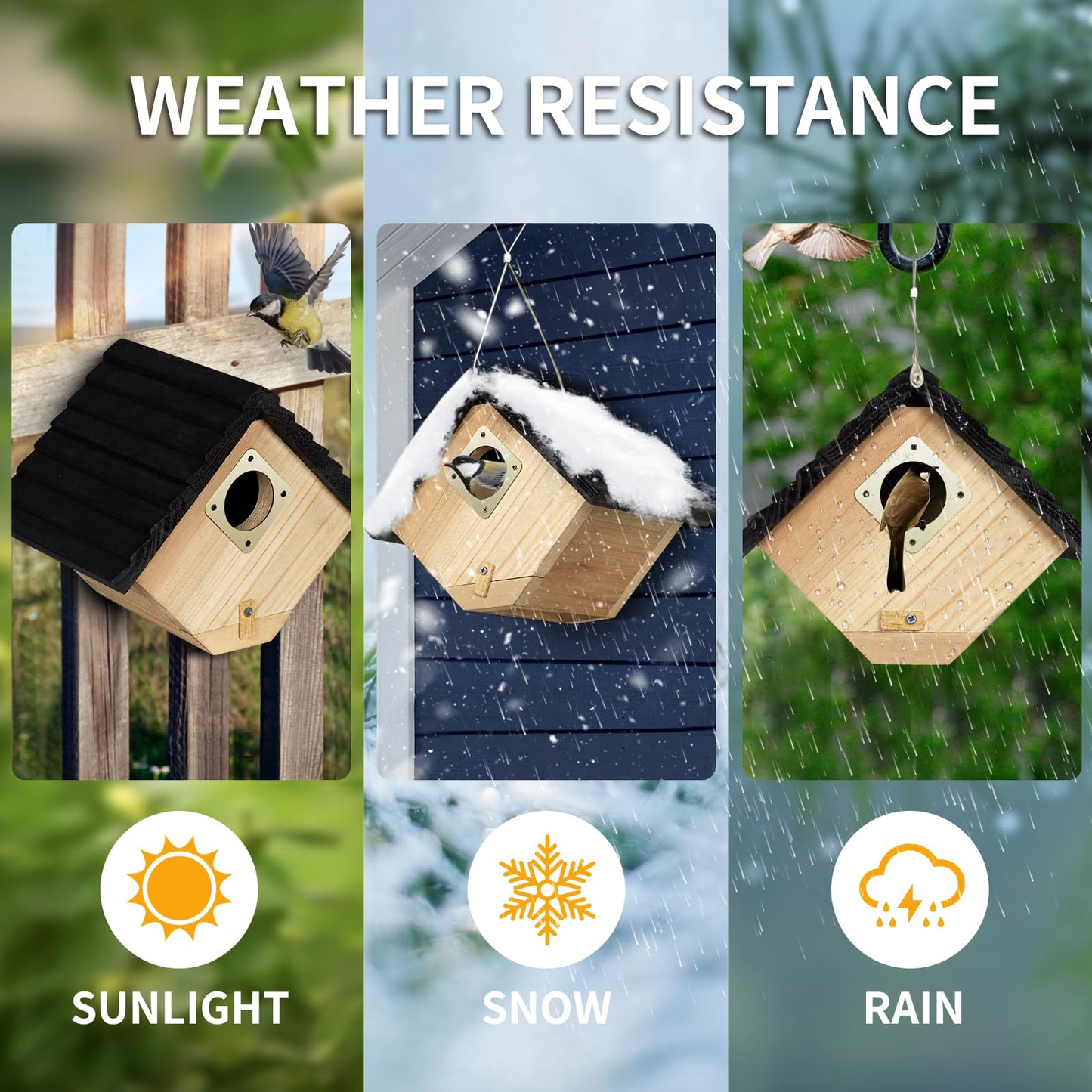 Bird House for Outside, Outdoor Bird Houses for Bluebirds, Finches & Cardinals - Natural Wooden Bird Nest with Easy Clean Design, Hanging Garden Decoration (8.5 x 6 x 6.8 Inch)