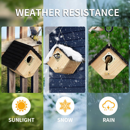 Bird House for Outside, Outdoor Bird Houses for Bluebirds, Finches & Cardinals - Natural Wooden Bird Nest with Easy Clean Design, Hanging Garden Decoration (8.5 x 6 x 6.8 Inch)