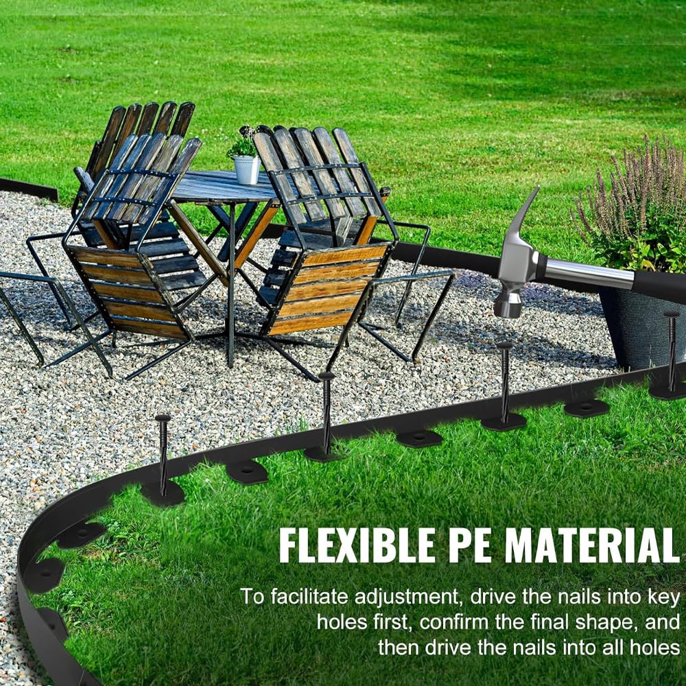 40 FT Landscape Edging No Dig, 2 in.Tall Garden Edging Border with 33 Anchoring Spikes and 1 PCS Connectors for Landscaping Garden, Flower Beds, and Lawn