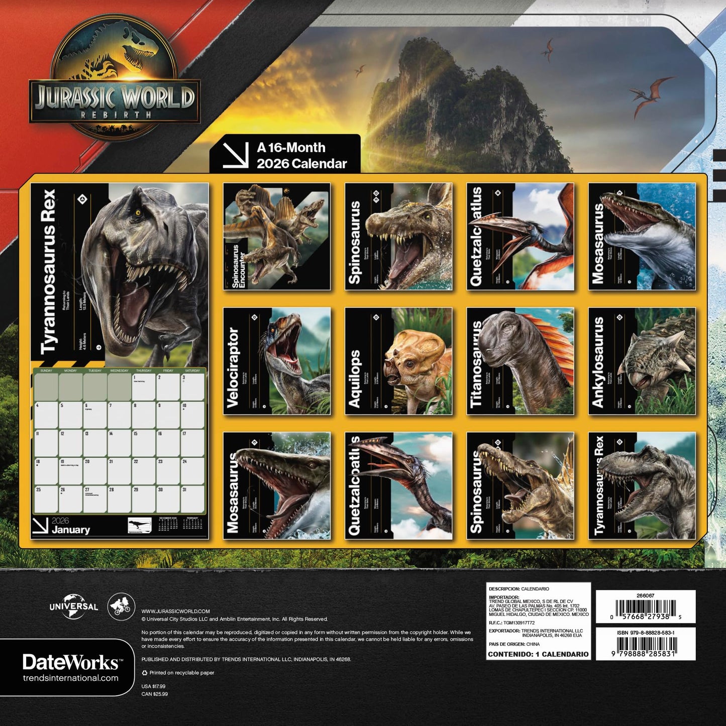 2026 Jurassic World: Rebirth Wall Calendar