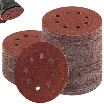 Mixiflor 200 Pcs 5 Inch Sanding Discs with 8 Holes Hook and Loop, 40/60/80/120/240/400/600/1000/1500/2000 Assorted Grits Round Sandingpaper, Red Sand Paper for Random Orbital Sander