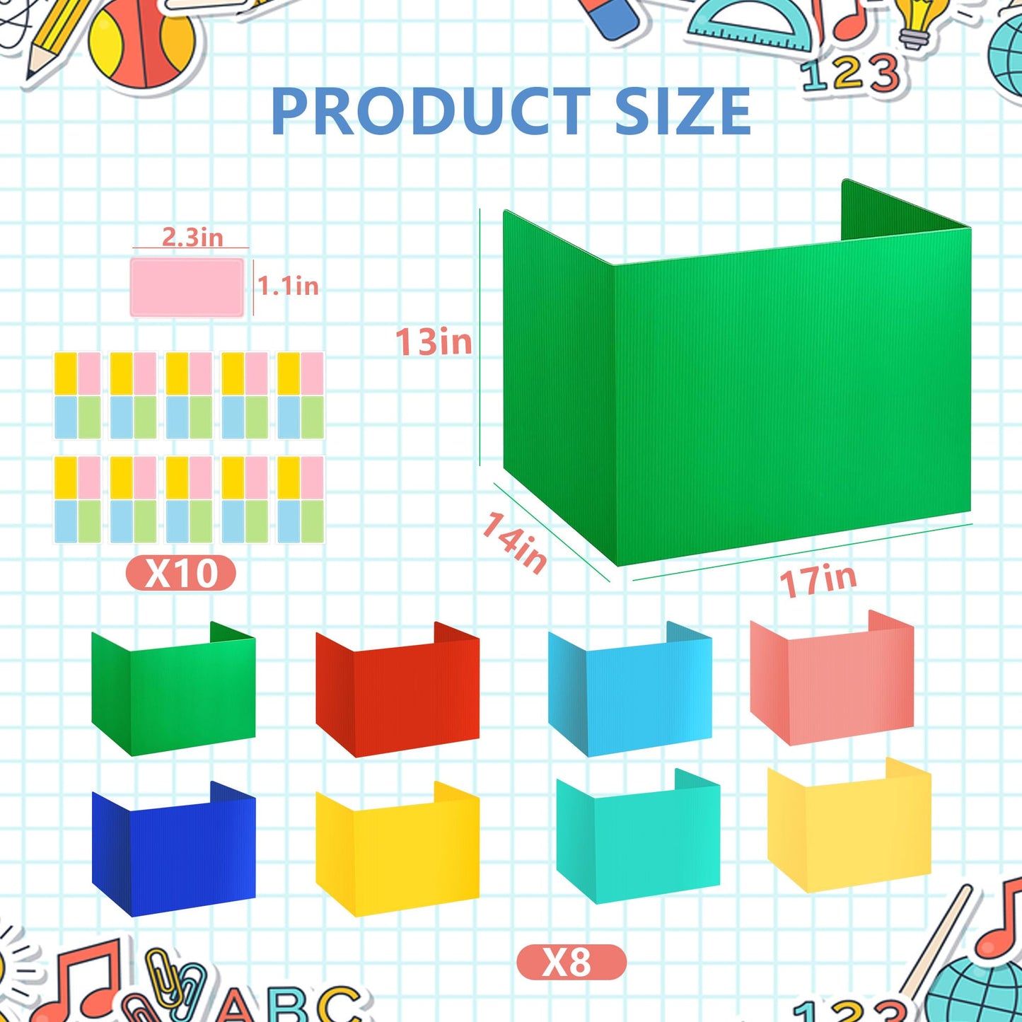 8 Pack Desk Dividers for Students Space Cardboard Privacy Boards Colorful Testing Dividers for Classroom Test Privacy Boards Study Divider for School Office Library Supplies, 8 Styles