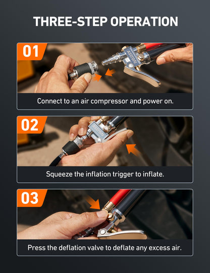 AstroAI T3 Tire Inflator with Pressure Gauge 10-120 PSI, Dual Head Chuck ANSI B40.1 Accurate Tire Pressure Gauge Heavy Duty air Compressor attachments, Compatible with 1/4" NPT tire inflator Chuck