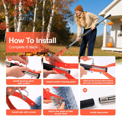 Thatch Rake for Lawns 15-Inch Lawn Dethatcher Rake with Adjustable Handle Heavy Heavy Duty with 5FT Handle, 70’’ for Leaves, Dethatching, Soil Turning, Gloves, Storage Bag