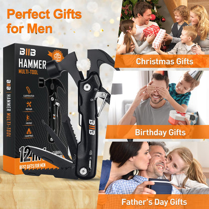 BIIB Gifts for Men, 12 in 1 Hammer Multitool Birthday Gifts for Men, Mens Gifts for Him Dad Husband Grandpa, Fathers Day Dad Gift from Daughter Wife, Camping Accessories Gear, Fathers Day Gift Ideas