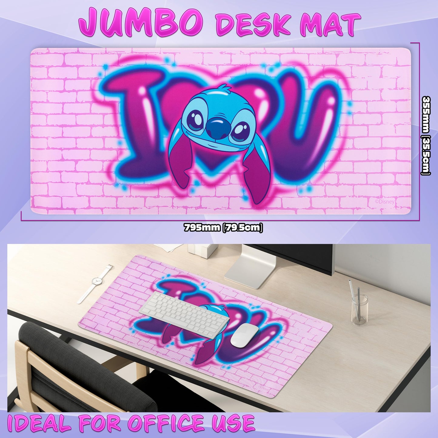 Disney Stitch Desk Mat Large Mouse Mat 80 x 36 cm Baby Yoda Desk Protector Mat PC Laptop Keyboard Stitch Gifts (Pink Stitch)