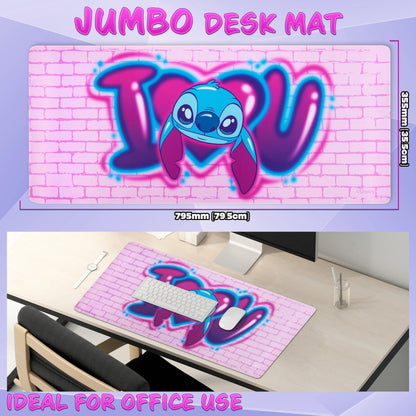 Disney Stitch Desk Mat Large Mouse Mat 80 x 36 cm Baby Yoda Desk Protector Mat PC Laptop Keyboard Stitch Gifts (Pink Stitch)