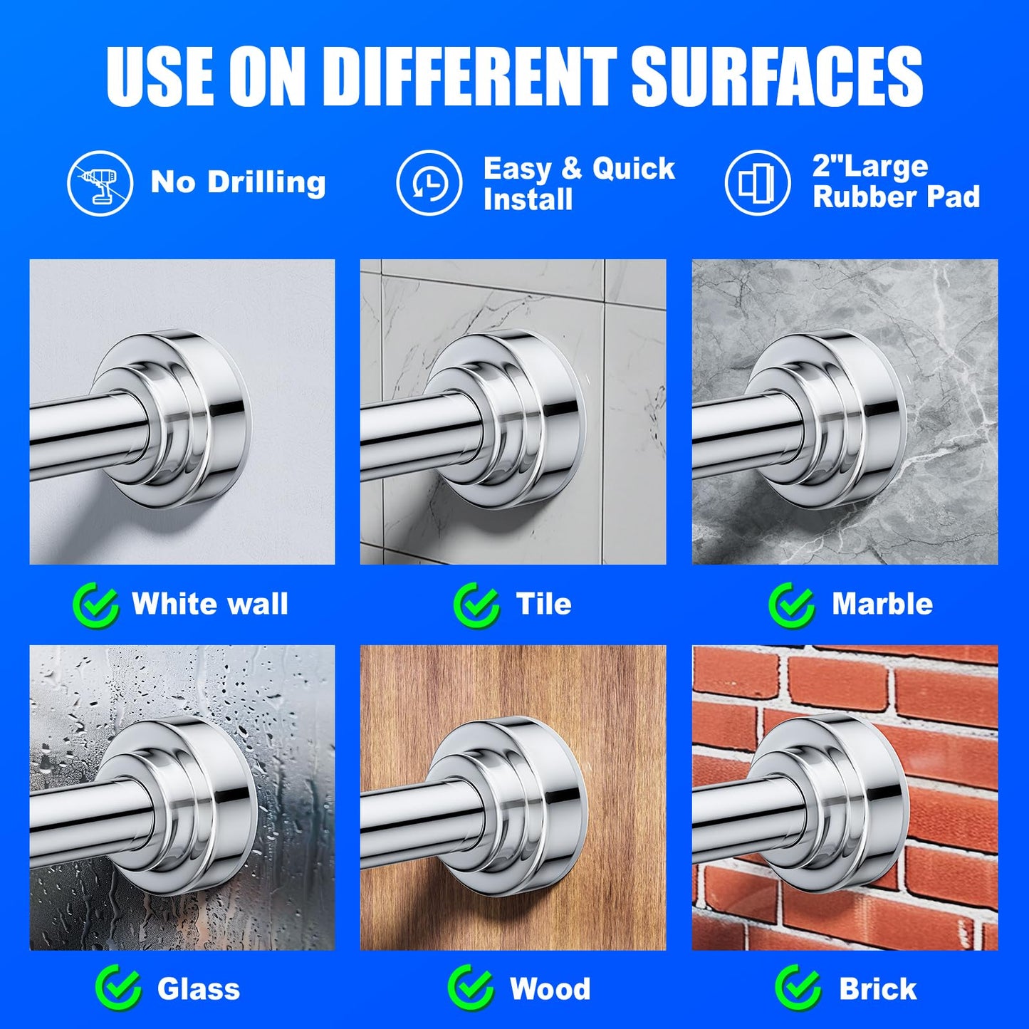 Ausemku Shower Curtain Rod Tension - 26-76 Inch Never Rust Non-Slip Spring Tension Curtain Rod No Drilling Stainless Steel Curtain Rod Use Bathroom Kitchen（Silver）