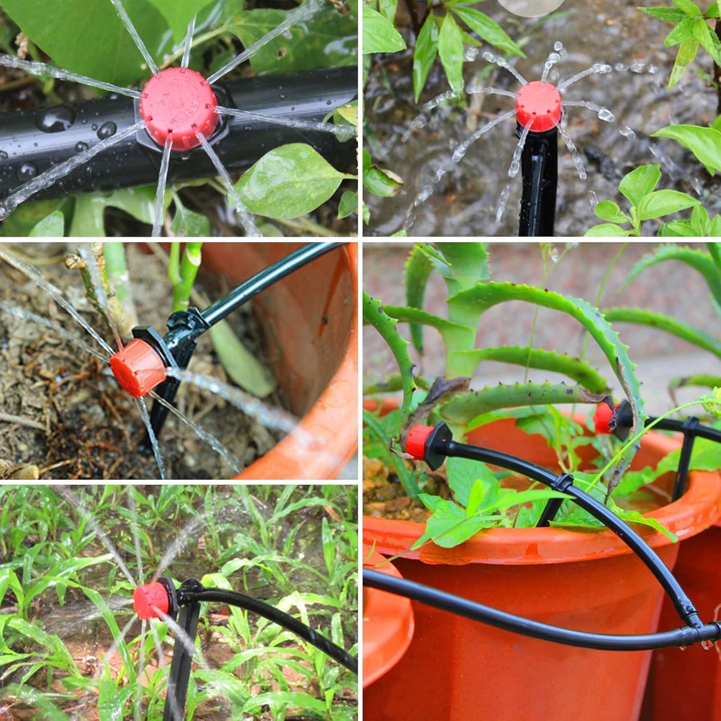 Rolcoassuns 200Pcs Adjustable Drip Irrigation Emitters, 1/4Inch Adjustable Micro Drip Irrigation System Watering Sprinklers Anti-Clogging Emitter Dripper Garden Supplies (Red)